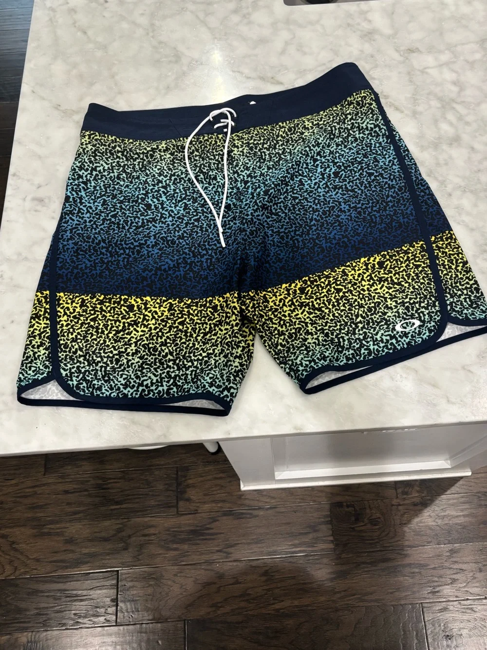 Oakley XL Navy and Light Gray Leopard-Print Swim Shorts